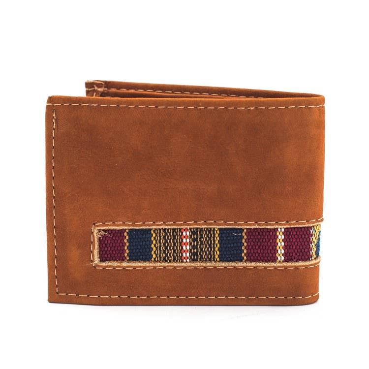 Leather Suede Wallet with Ikat Fabric