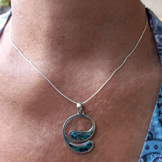 Women's Peace Collection - Open Circle Abalone Necklace - Sterling Silver, Indonesia