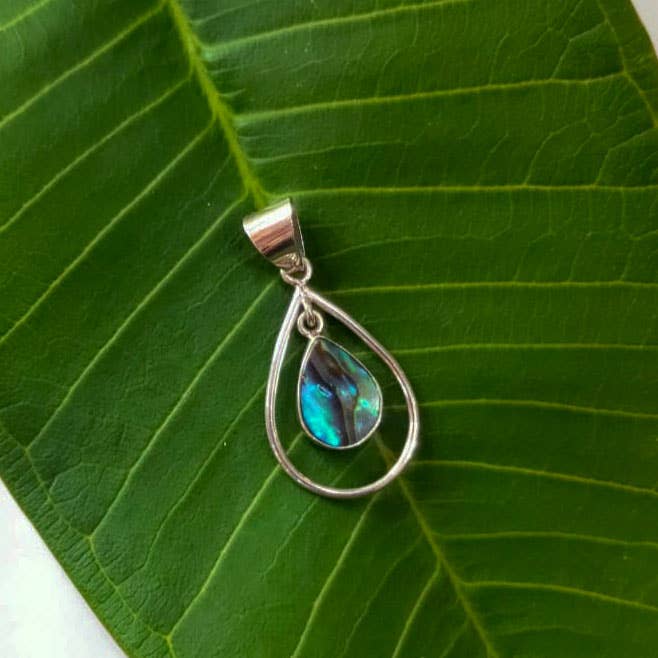 Women's Peace Collection - Abalone Double Teardrop Necklace - Sterling, Indonesia