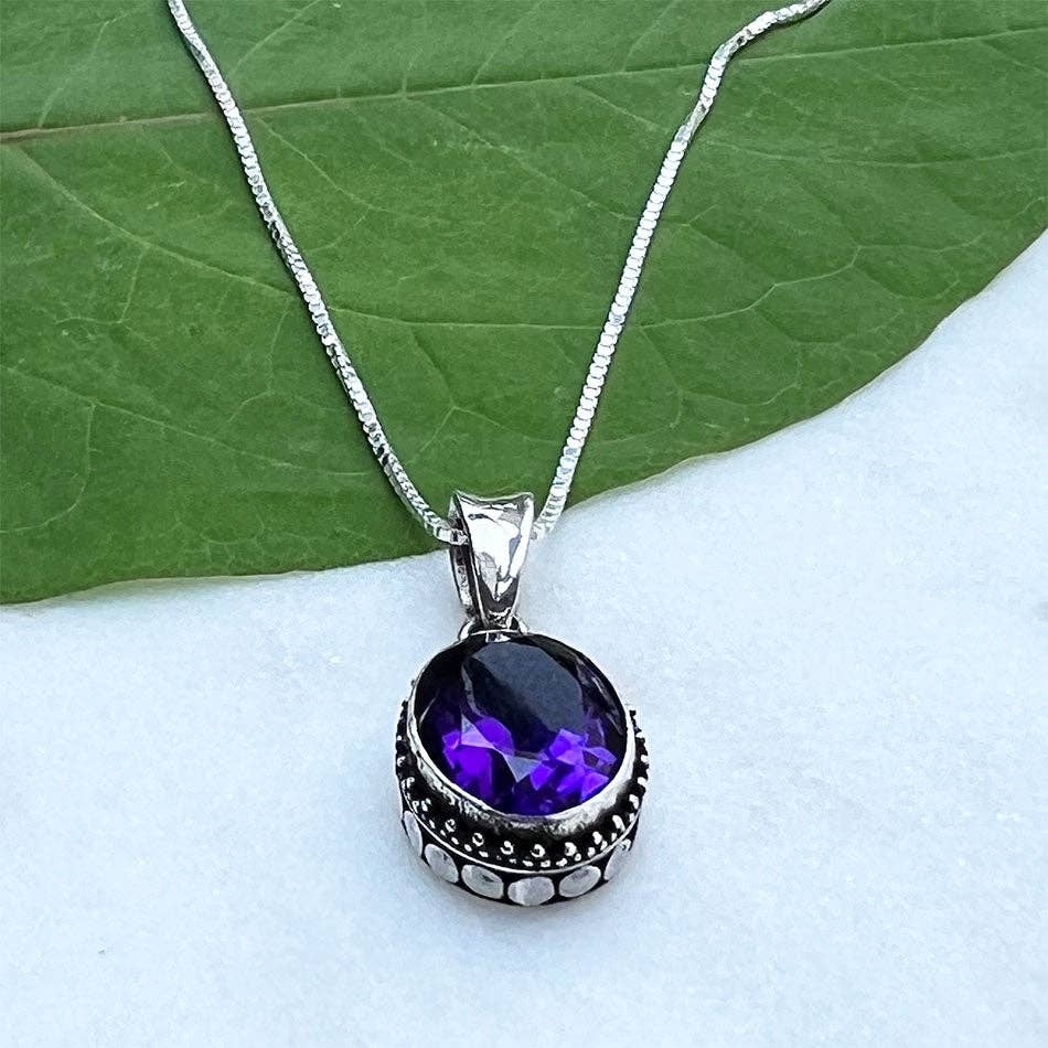 Women's Peace Collection - Amethyst Filigree Necklace - Sterling Silver, Indonesia