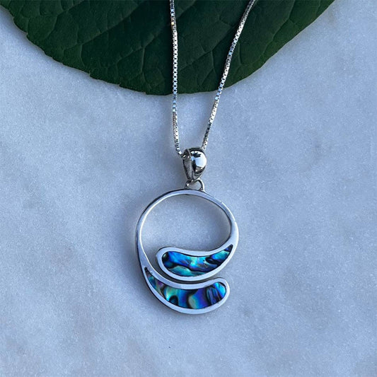 Women's Peace Collection - Open Circle Abalone Necklace - Sterling Silver, Indonesia