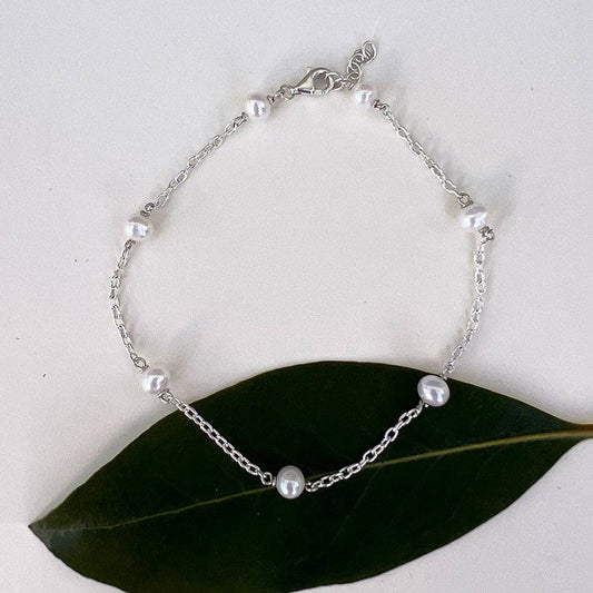 Women's Peace Collection - Delicate Pearl Chain Bracelet - Sterling Silver, Indonesia