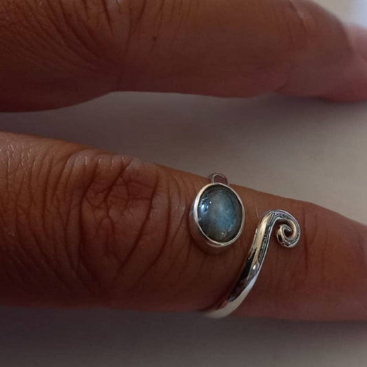 Labradorite Spiral Adjustable Ring- Sterling Silver, Indones