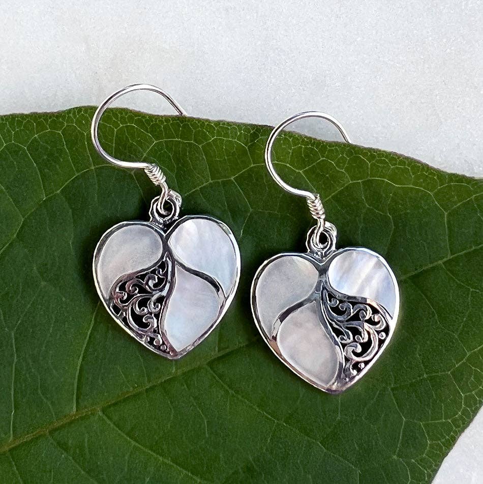 Mother-of-Pearl Heart Earrings, Indonesia