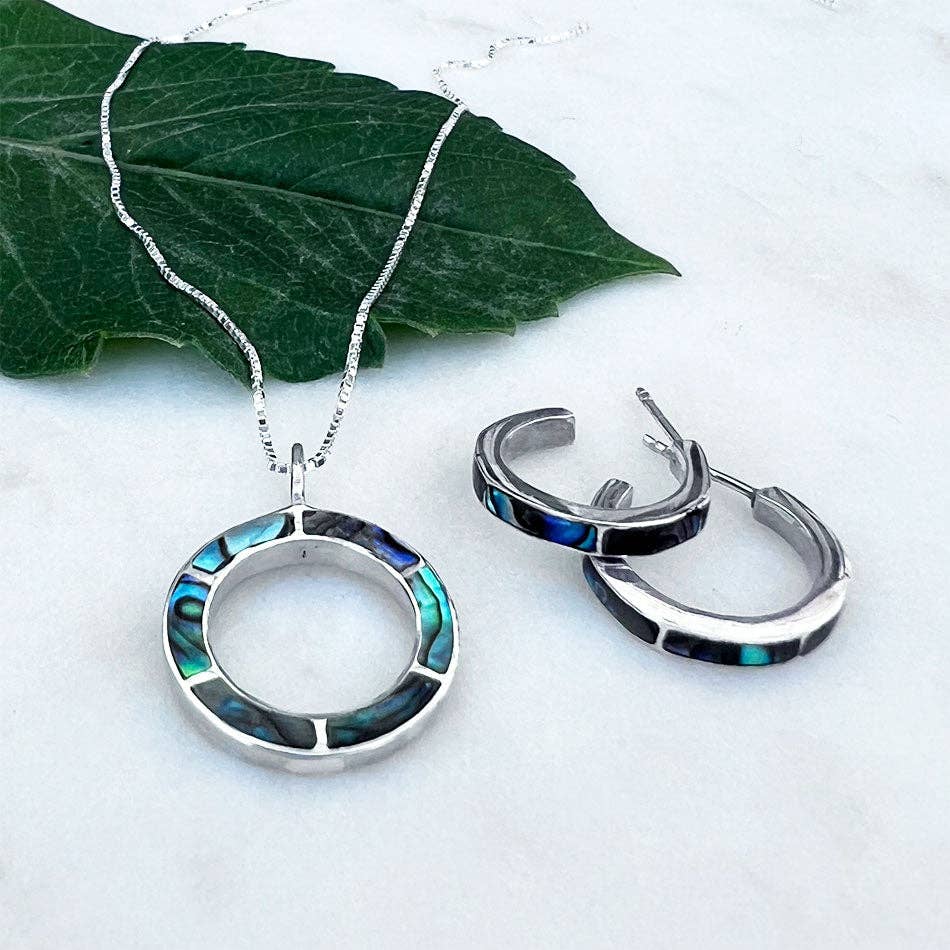 Abalone Inlay Circle Necklace - Sterling Silver, Indonesia