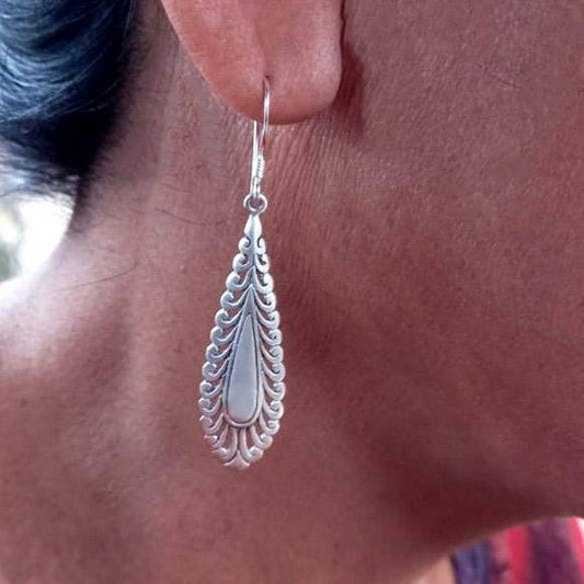 Lacy Leaf Earrings - Sterling Silver, Indonesia