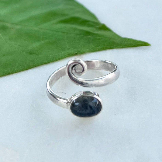 Women's Peace Collection - Labradorite Spiral Adjustable Ring- Sterling Silver, Indones