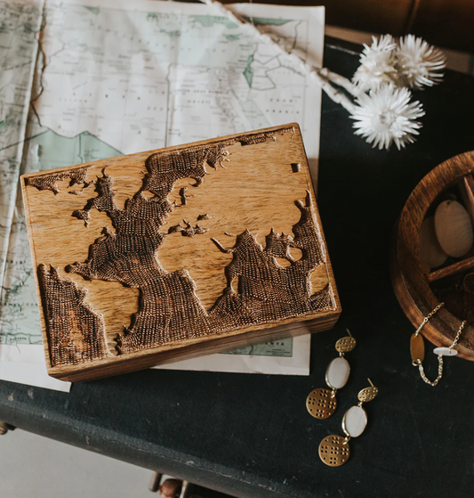 World Map Jewelry Box with Tray