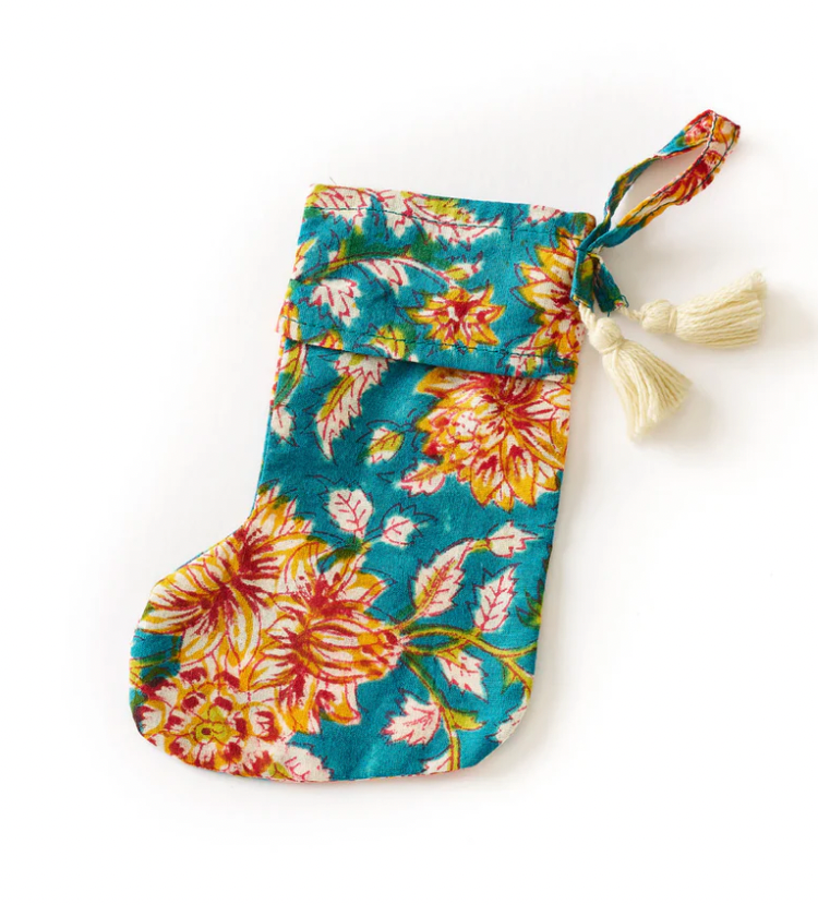 Cotton Mini Block Print Holiday Stocking