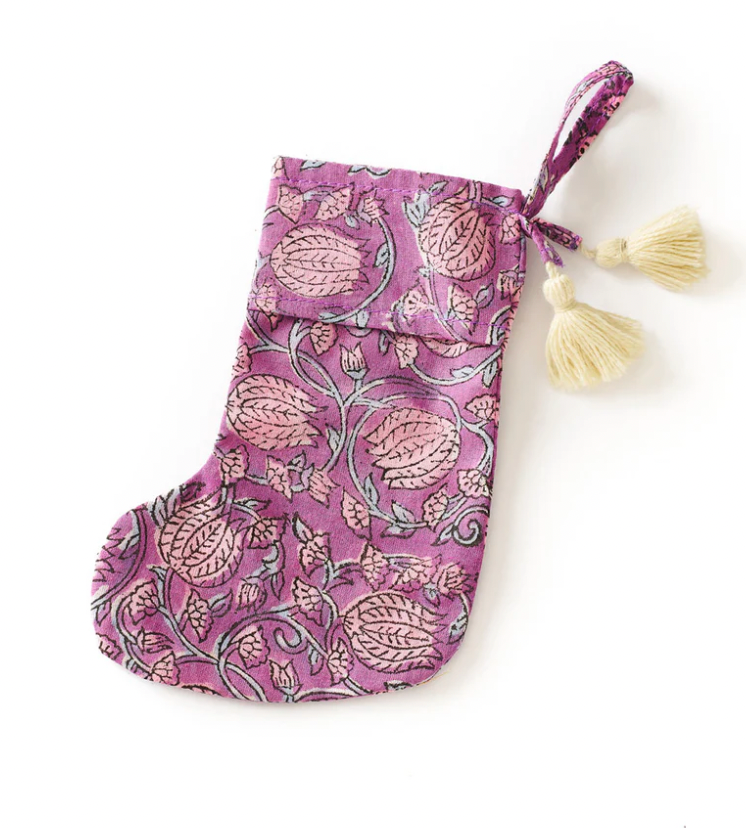 Cotton Mini Block Print Holiday Stocking