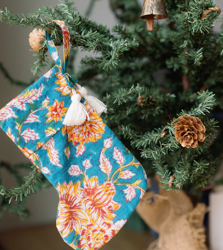 Cotton Mini Block Print Holiday Stocking