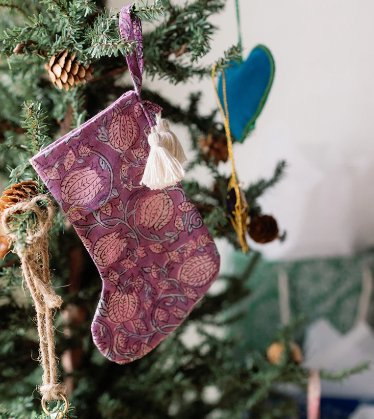 Cotton Mini Block Print Holiday Stocking