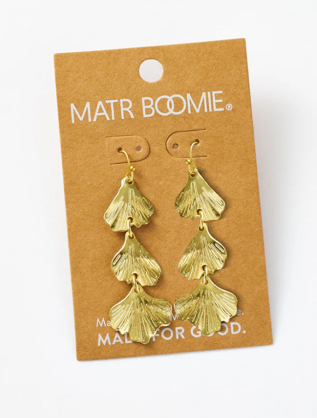 Sayuri Ginkgo Leaf Triple Drop Earrings