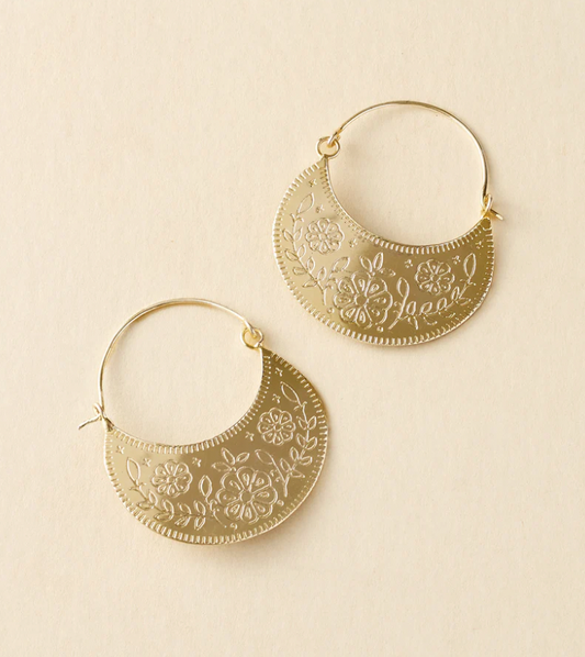 Haveli Etched Hoop Earrings-Silver toned brass