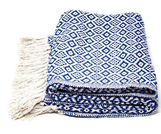 Recycled Cotton Throw - Navy & White