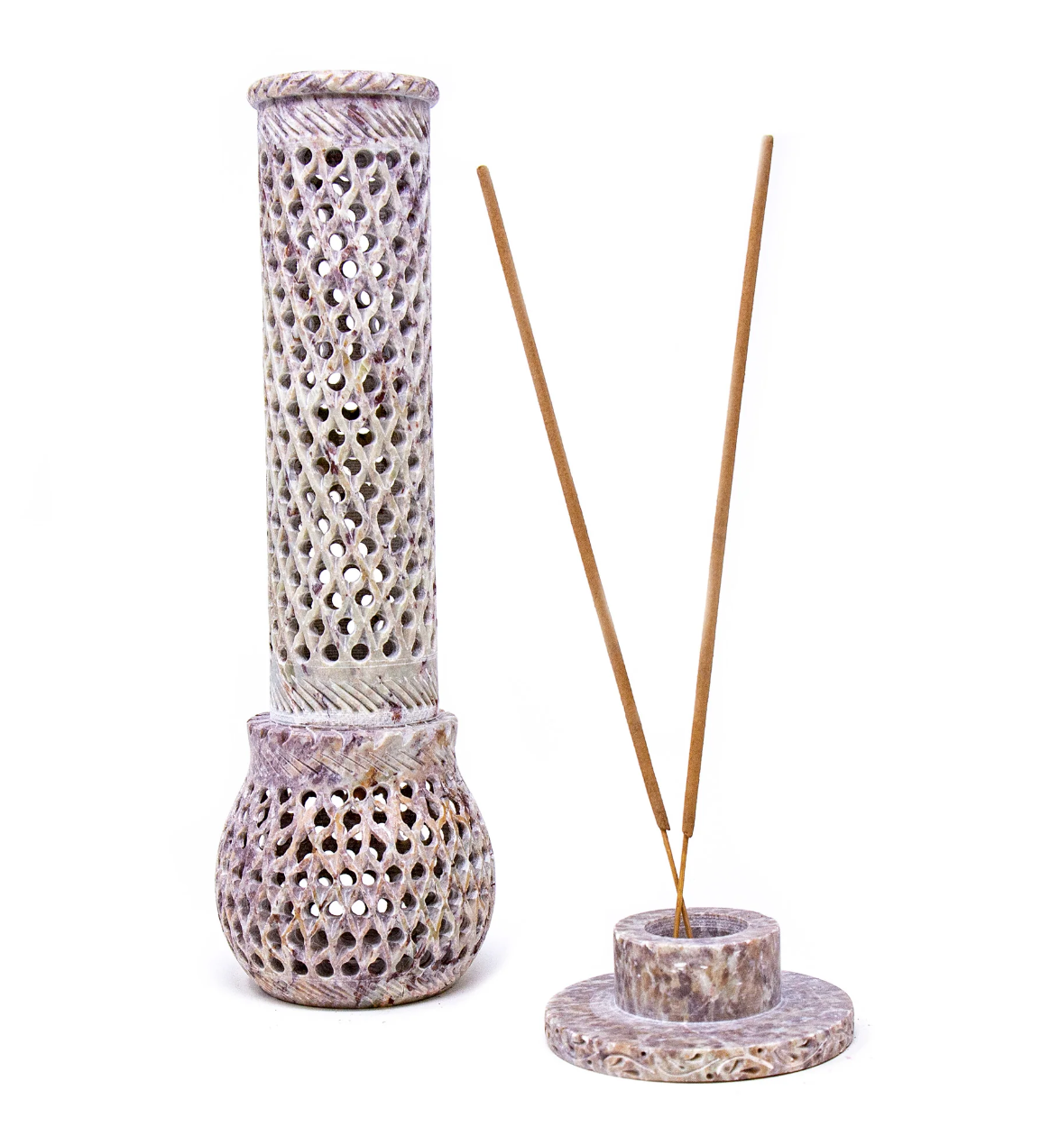 Jali Soapstone Carved Incense and Candle Holder