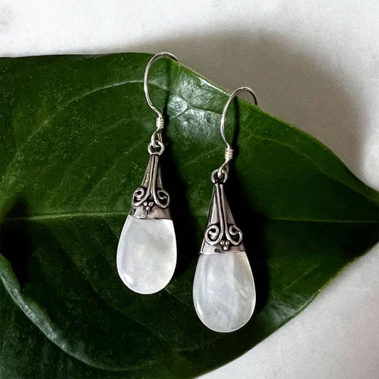 Women's Peace Collection - Mother-of-Pearl Filigree Earrings - Sterling Silver, Indones