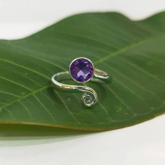 Women's Peace Collection - Amethyst Spiral Adjustable Ring - Sterling, Indonesia