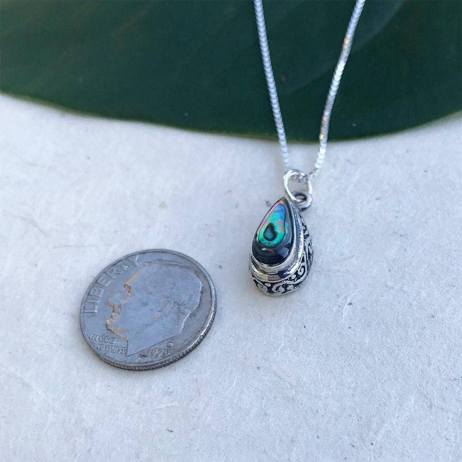 Abalone Teardrop Filigree Necklace - Sterling Silver, Indonesia