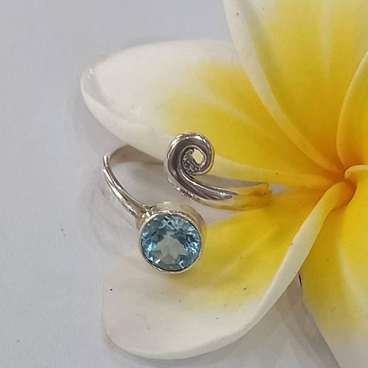 Women's Peace Collection - Blue Topaz Spiral Adjustable Ring - Sterling, Indonesia