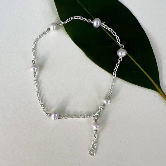 Women's Peace Collection - Delicate Pearl Chain Bracelet - Sterling Silver, Indonesia