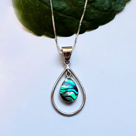 Women's Peace Collection - Abalone Double Teardrop Necklace - Sterling, Indonesia