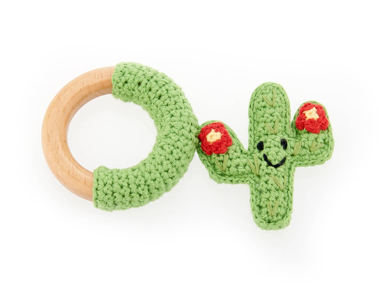 Cactus Wooden Teething Ring - Red Flower - CJ Gift Shoppe