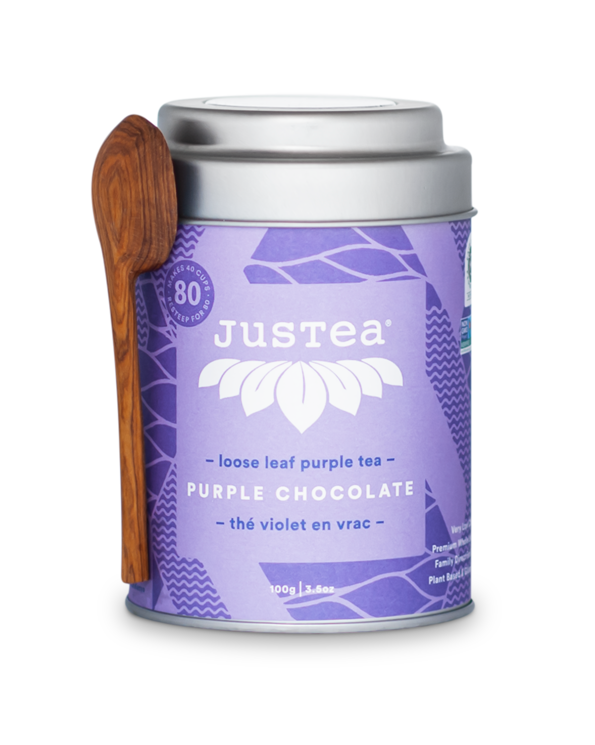JusTea - Purple Chocolate Tin With Spoon - CJ Gift Shoppe