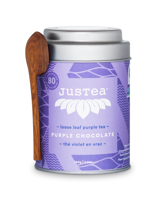 JusTea - Purple Chocolate Tin With Spoon - CJ Gift Shoppe