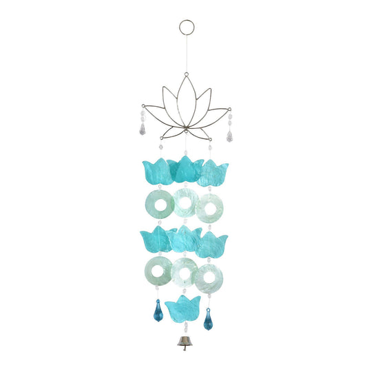 Blue / Green Capiz Wire Lotus Chime