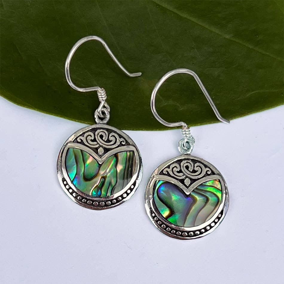 Women's Peace Collection - Abalone Filigree Earrings - Sterling Silver, Indonesia
