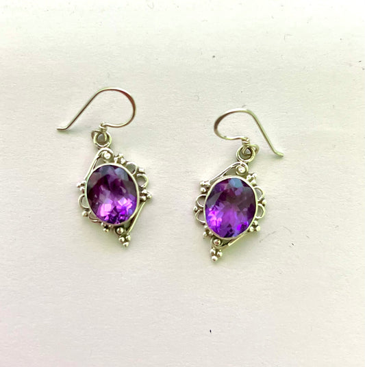 Sterling Silver Dangle Earrings with Semi-Precious Stone