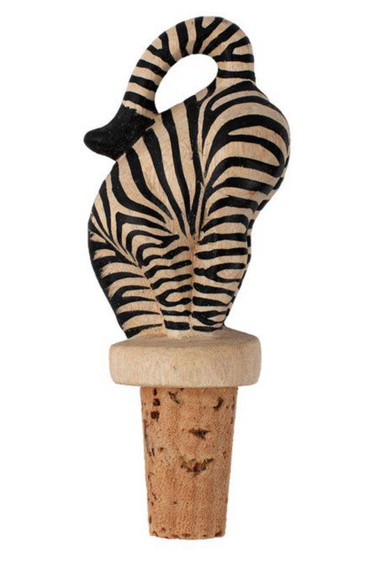 Wood Cork Zebra Bottle Topper - CJ Gift Shoppe