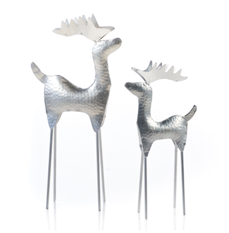 Hammered Silver Reindeer-Set of 2 - CJ Gift Shoppe