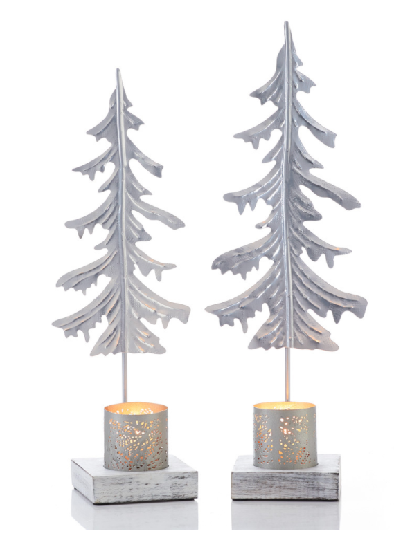 Silver Hammered Pine Candle Stands-Set of 2 - CJ Gift Shoppe