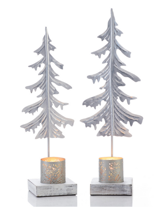 Silver Hammered Pine Candle Stands-Set of 2 - CJ Gift Shoppe