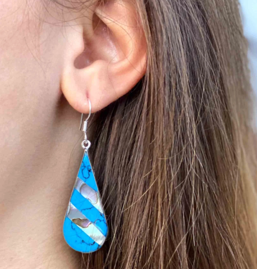 Turquoise & Abalone Stripe Teardrop Earrings - CJ Gift Shoppe