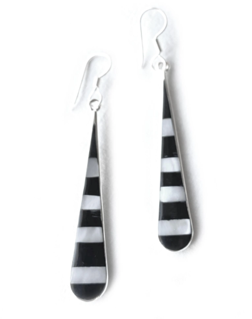 Silver Black Onyx & Abalone Zebra Long Teardrop Earrings - CJ Gift Shoppe