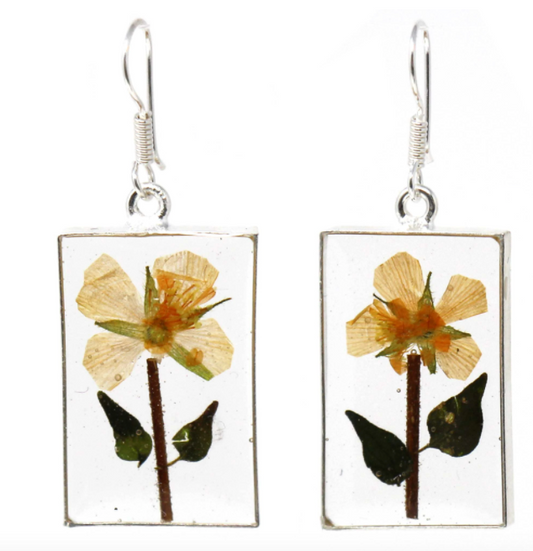 Pressed Yellow Flower Rectangle Dangle Earrings - CJ Gift Shoppe