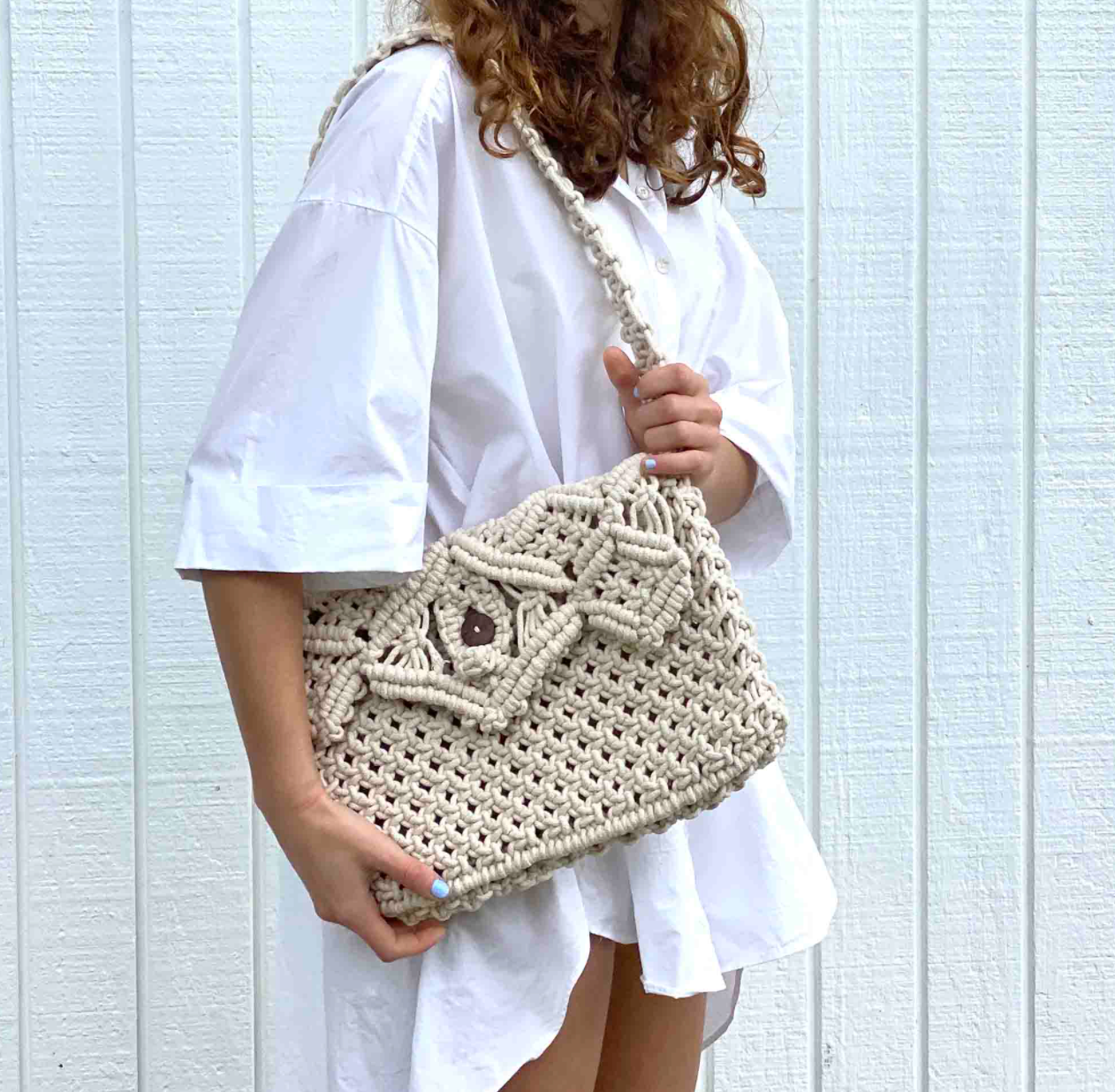 Macrame Shoulder Bag with Button - CJ Gift Shoppe