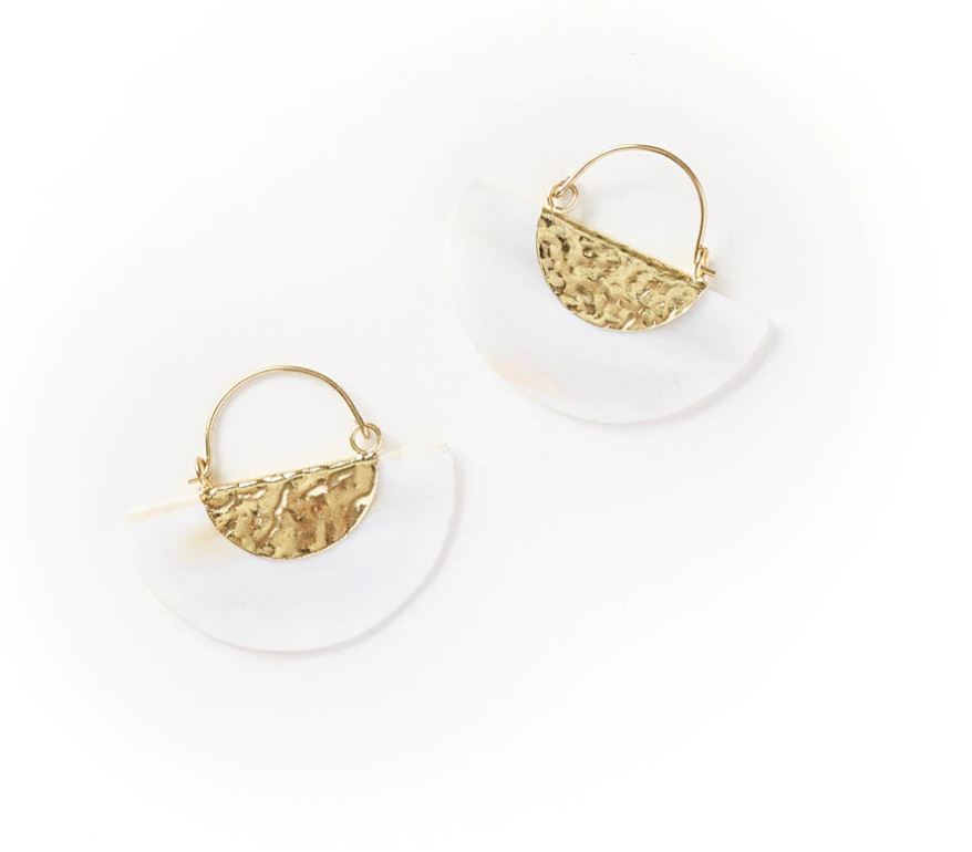 Sindhuja Mother of Pearl Fan Earrings - CJ Gift Shoppe