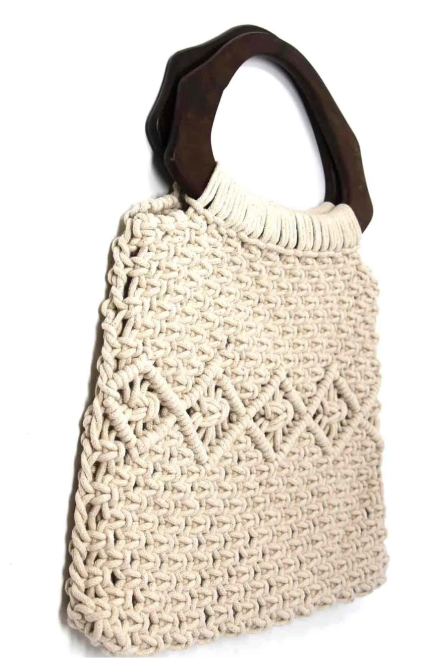 Macrame Bag with Arched Wooden Handle - CJ Gift Shoppe