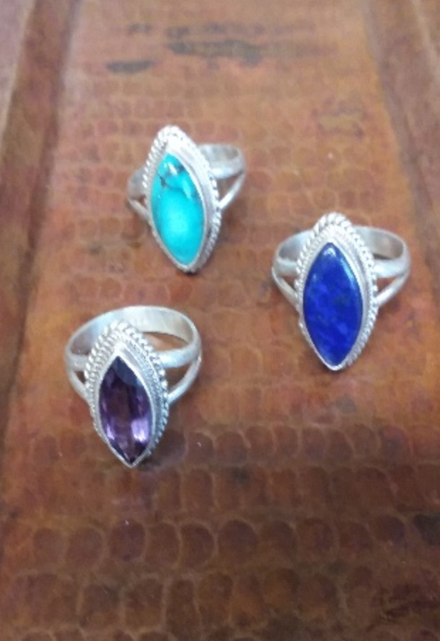 Sterling Silver Ring with Large Semi-Precious Stone