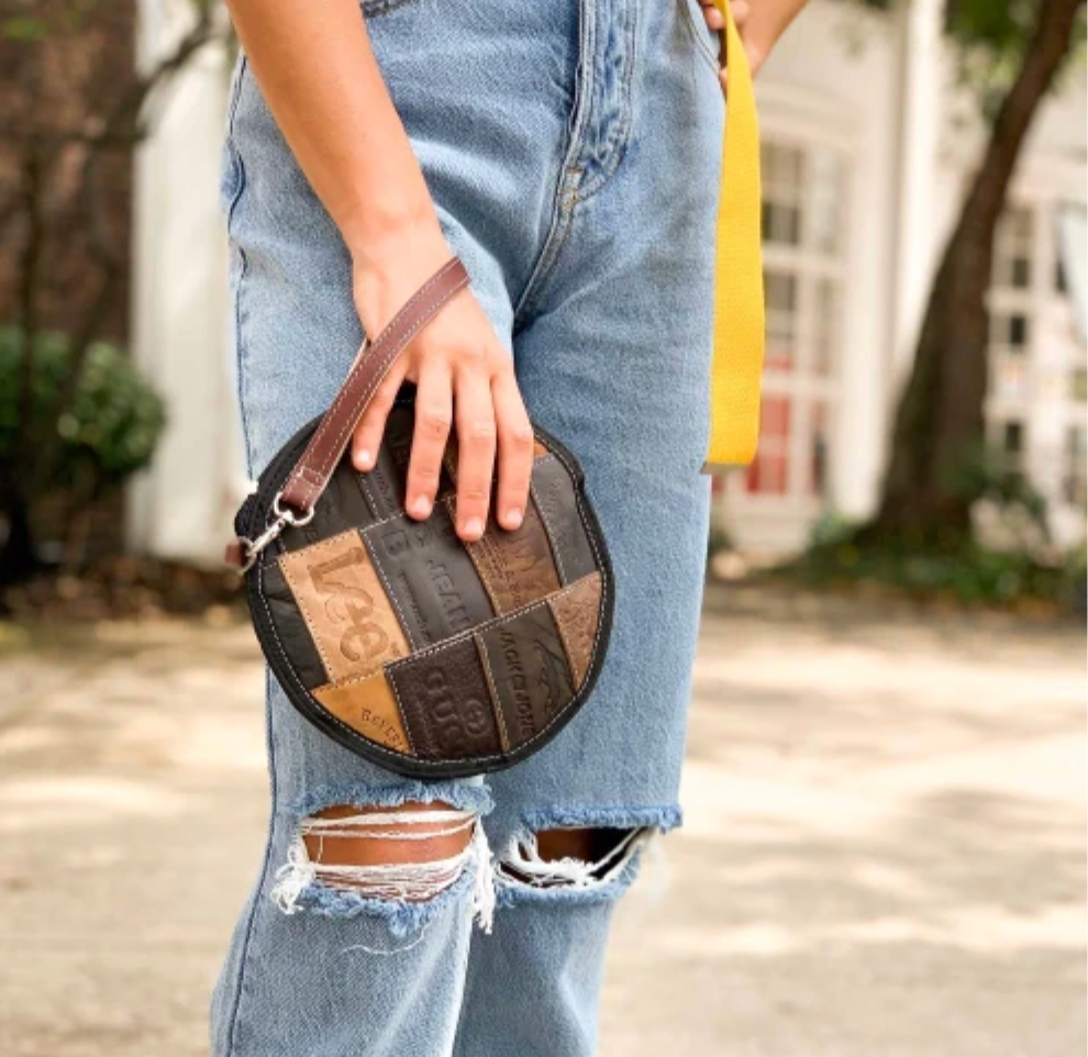 Jean Patch Round Wristlet Bag