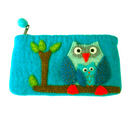 Blue Felt Owl Clutch - CJ Gift Shoppe