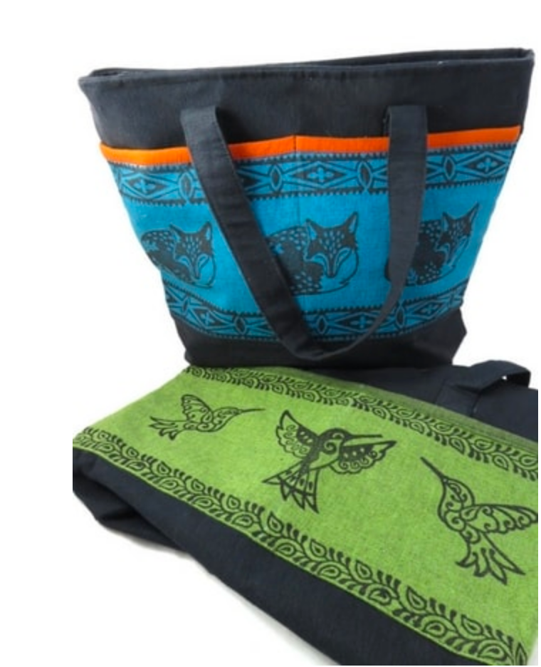 Tote Bag with Animal Blockprint Designs - CJ Gift Shoppe
