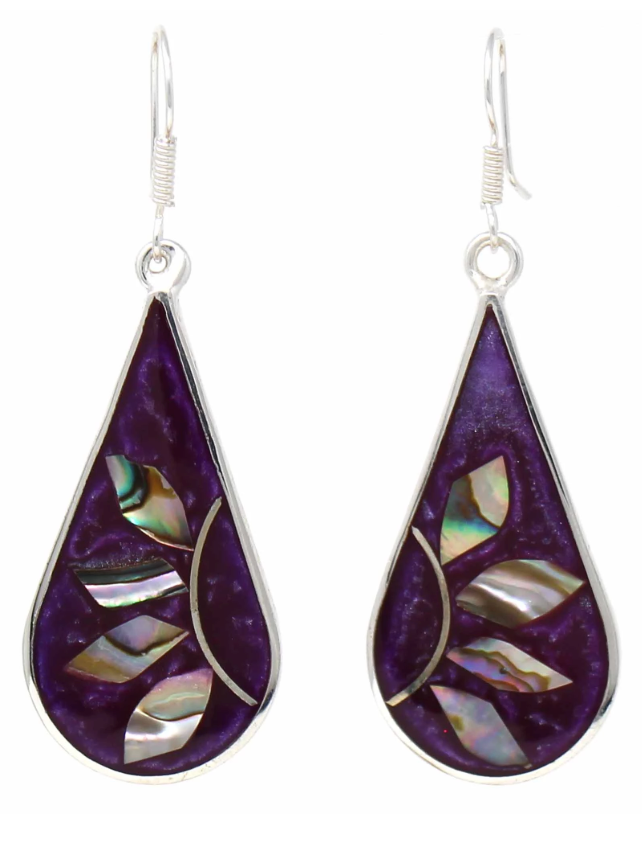 Deep Purple with Abalone Petals Teardrop Earrings - CJ Gift Shoppe