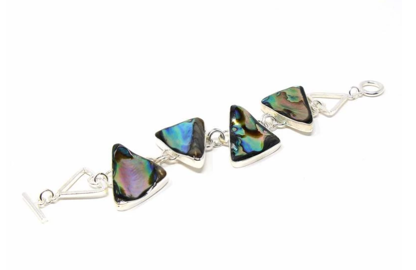 Mexican Taxco Abalone Triangle Silver-Plated Bracelet - CJ Gift Shoppe