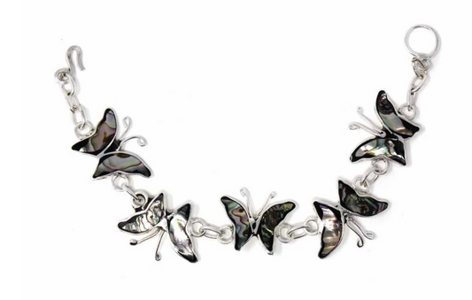 Mexican Taxco Abalone Butterfly Silver-Plated Bracelet - CJ Gift Shoppe