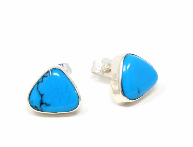 Mexican Taxco Sterling Silver Turquoise Triangle Earrings - CJ Gift Shoppe